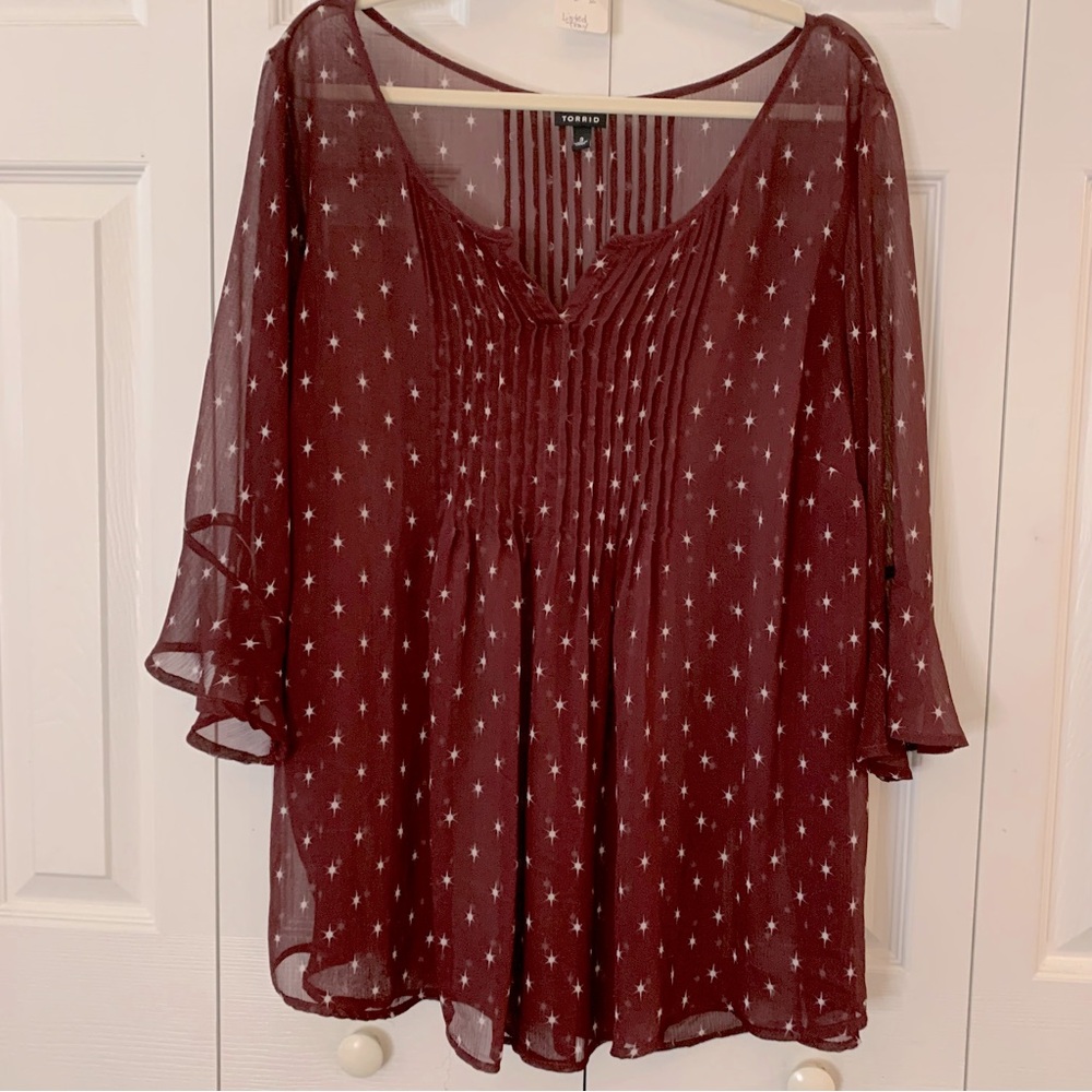 Torrid Size 3 Sheer Burgundy Top/Blouse/Tunic